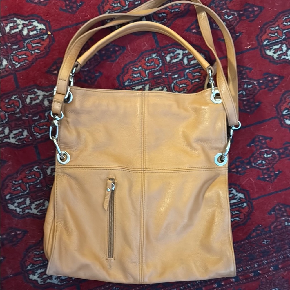 Valentina Tan Shoulder Bag with Soft Pebbled Leather